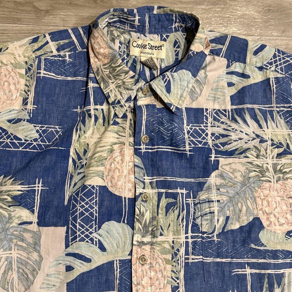 Cooke Street Honolulu Hawaiian Shirt Mens 2XL Blue Reverse Print Pineapple